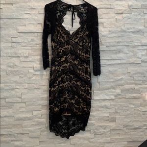 Bebe Black Long-sleeve Lace Dress